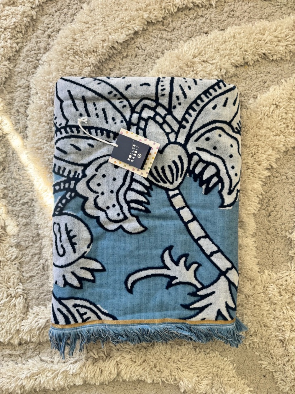 Roller Rabbit Blue & White Palm Print Beach Blanket